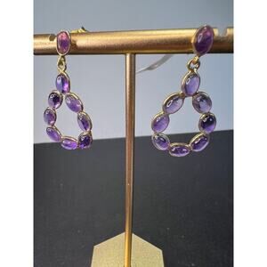 New WT amethyst teardrop hoop earrings in 18k gold over sterling silver